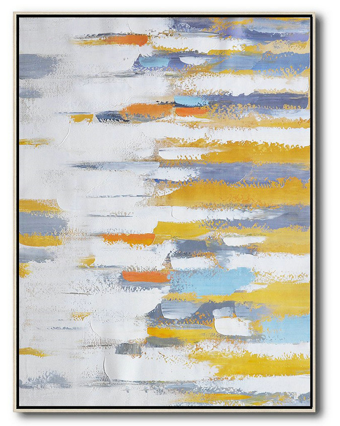 Contemporary Wall Art,Vertical Palette Knife Contemporary Art,Large Living Room Decor,White,Yellow,Purple.etc